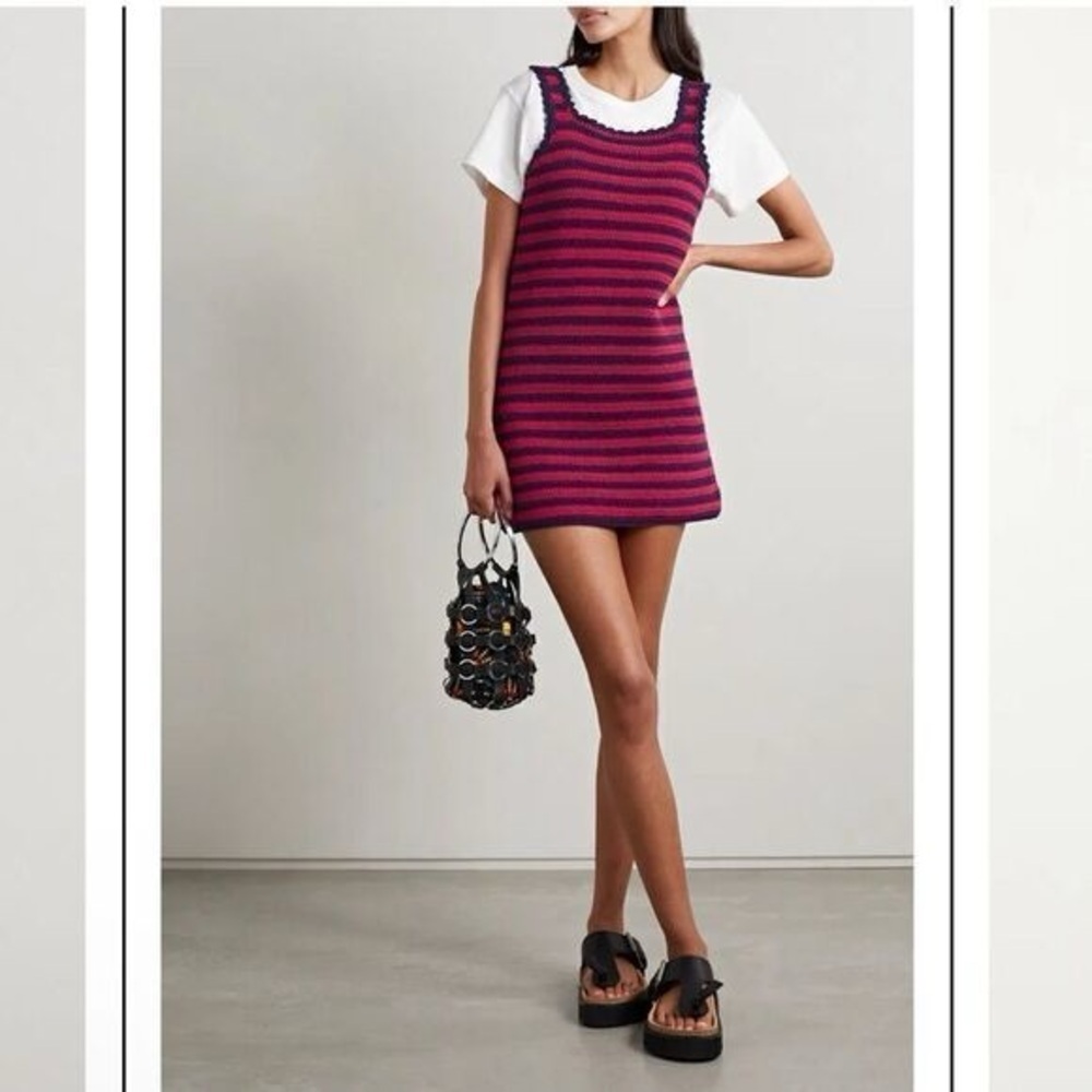 RE/DONE Small 70s striped crochet cotton mini dress in Red Navy Size Small